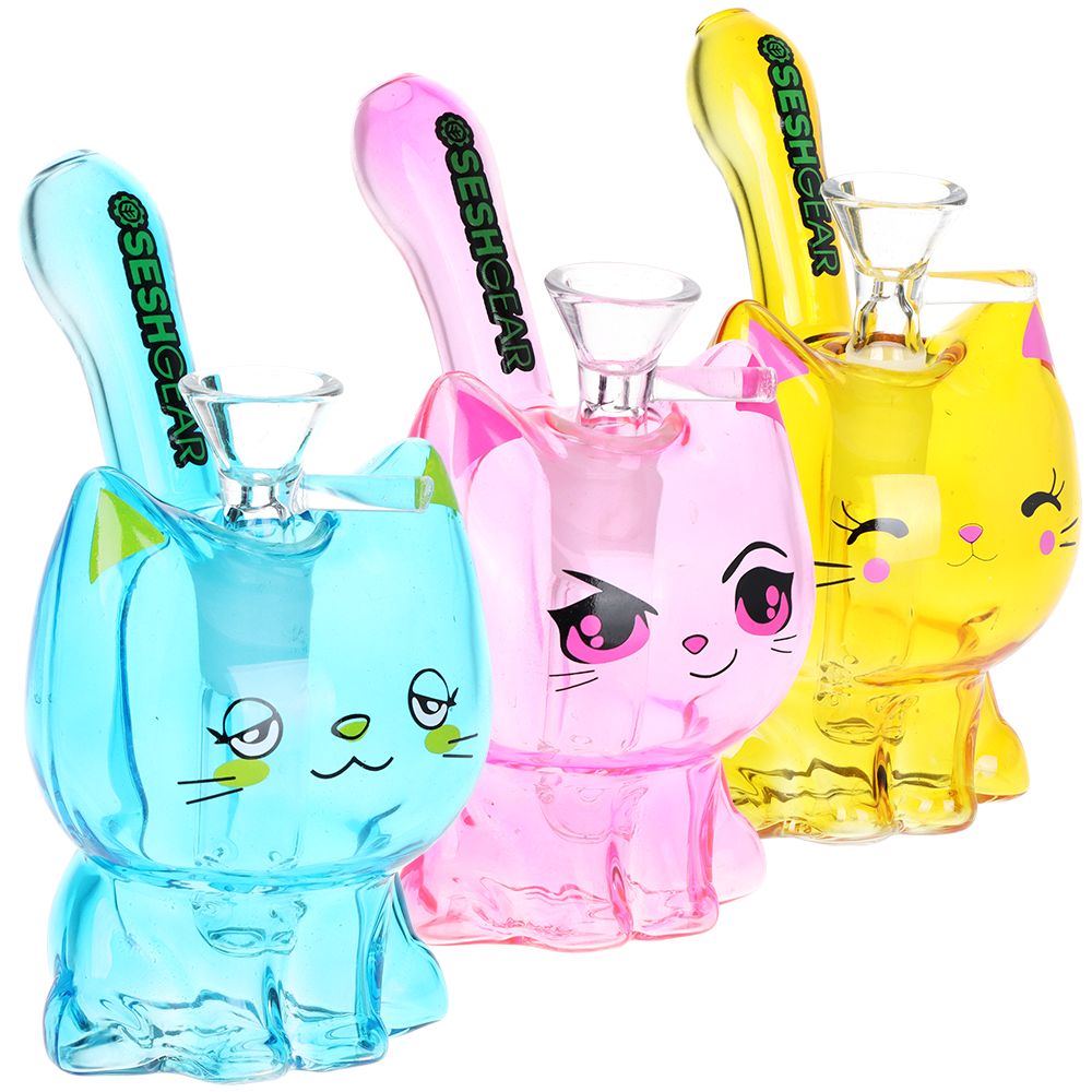 SeshGear Kitty Cat Glass Water Pipe | 5.5″ | 14mm F | Colors Vary