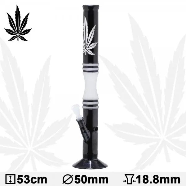 Black and White Hemp Leaf Glass Water Pipe Bong -20.5″
