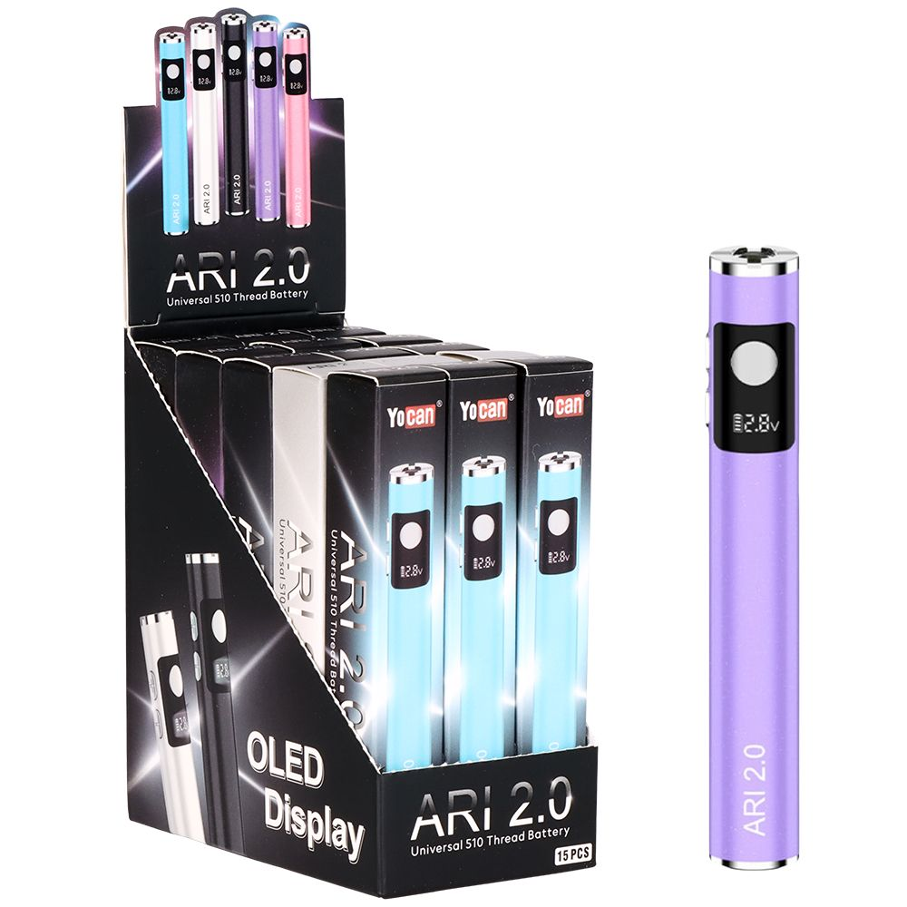 15CT DISPLAY – Yocan Ari 2.0 Battery – 650mAh / Assorted Colors