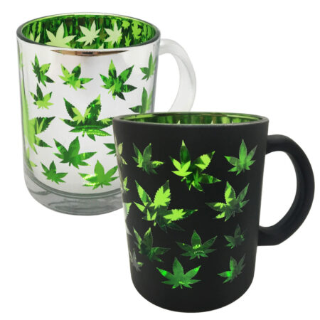 Hemp Leaf Metallic Glass Coffee Mug - 16oz