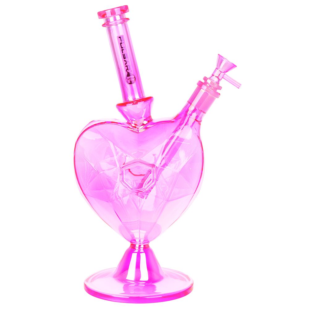 Pulsar Diamond Faceted Heart Glass Water Pipe – 11.75″ / 14mm F / Pink