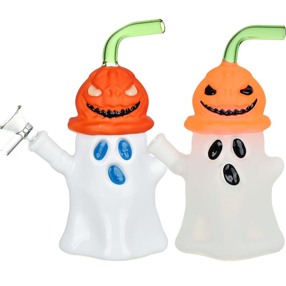 Pumpkin Head Ghost Glow In The Dark Glass Bong – 7.25″ / 14mm F