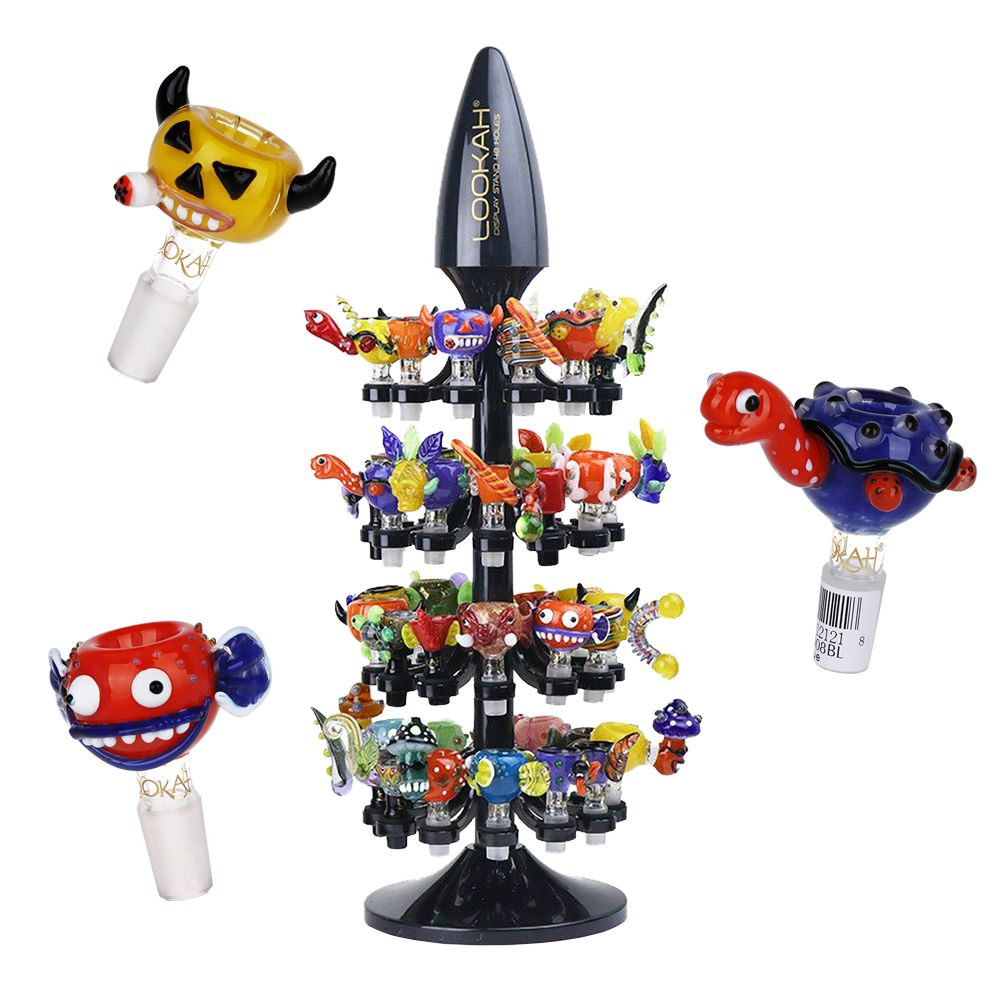 48CT DISPLAY – Lookah Glass Novelty Herb Slides [Set C] and Display Tree – Assorted Styles / 14mm M