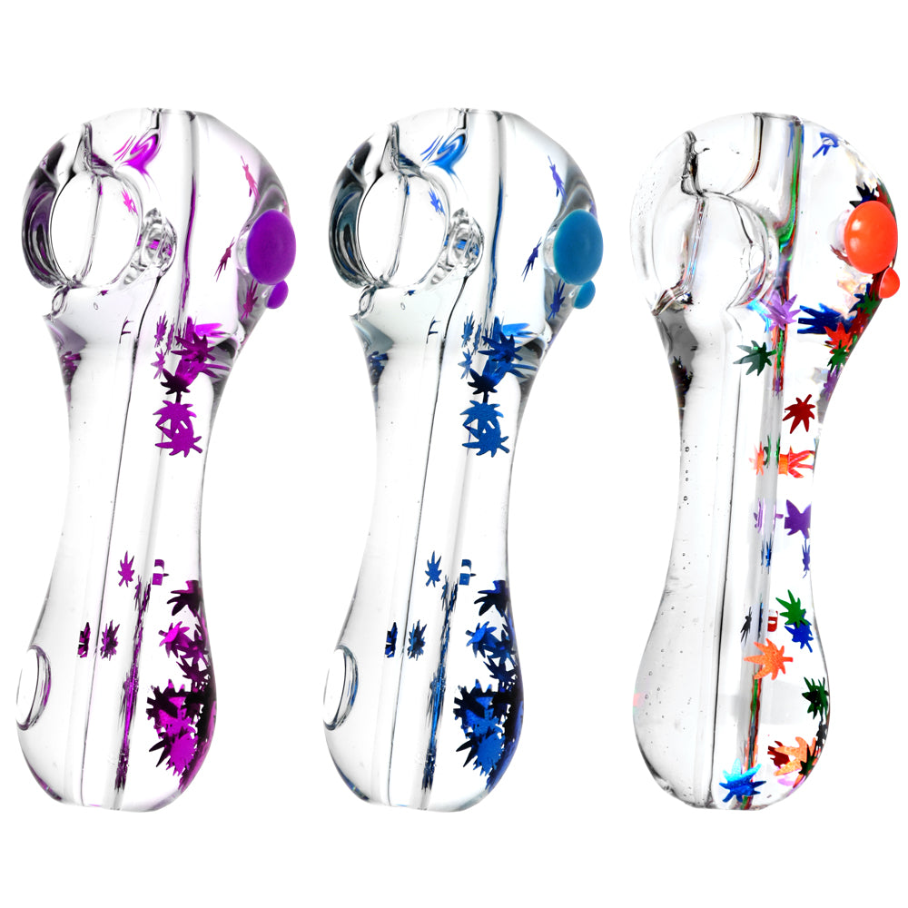 Freezable Glycerin Leaf Glitter Spoon Pipe- 4.5″/Colors Vary