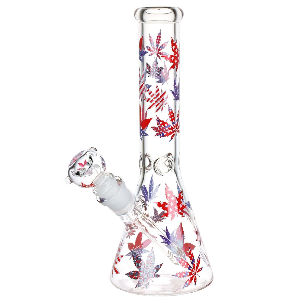 Patriotic Leaf Beaker Glass Water Pipe – 10.25″ / 14mm F