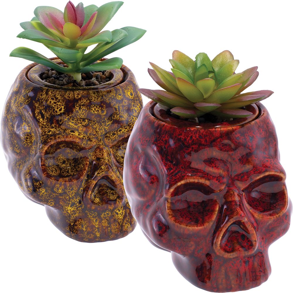 Fujima Skull Planter Reactive Glaze Ceramic Stash Jar | 4.5″
