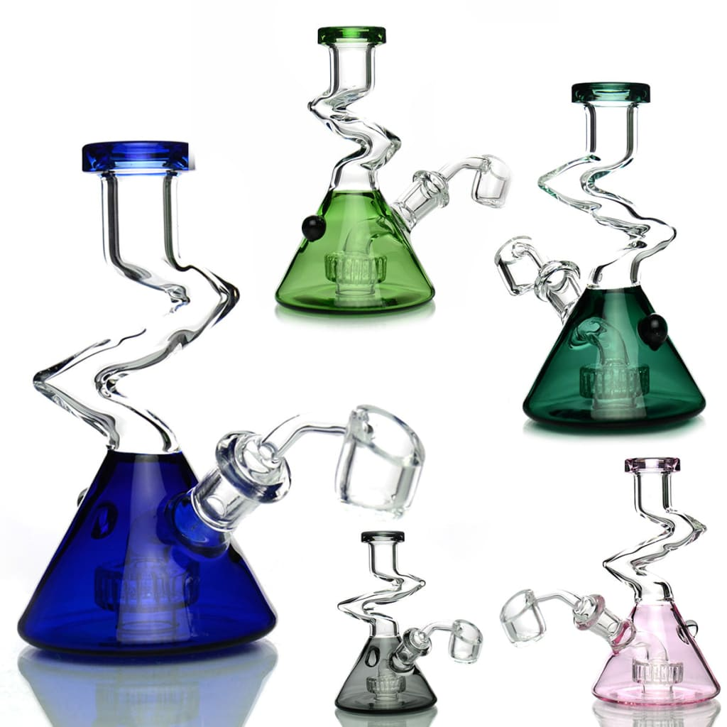 Beaker Rig Water Pipe with Round Perc and 14mm Male Banger