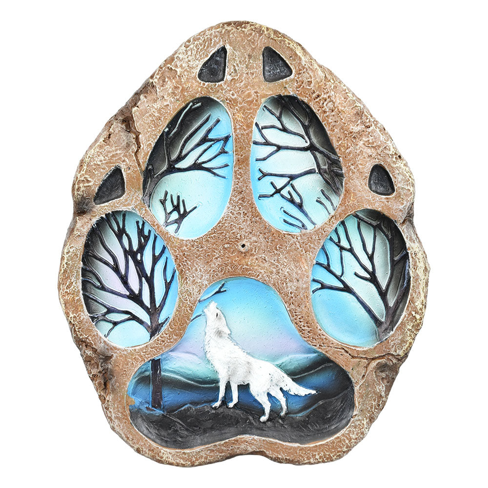 White Wolf Landscape Paw Print Incense Burner – 5″x6″