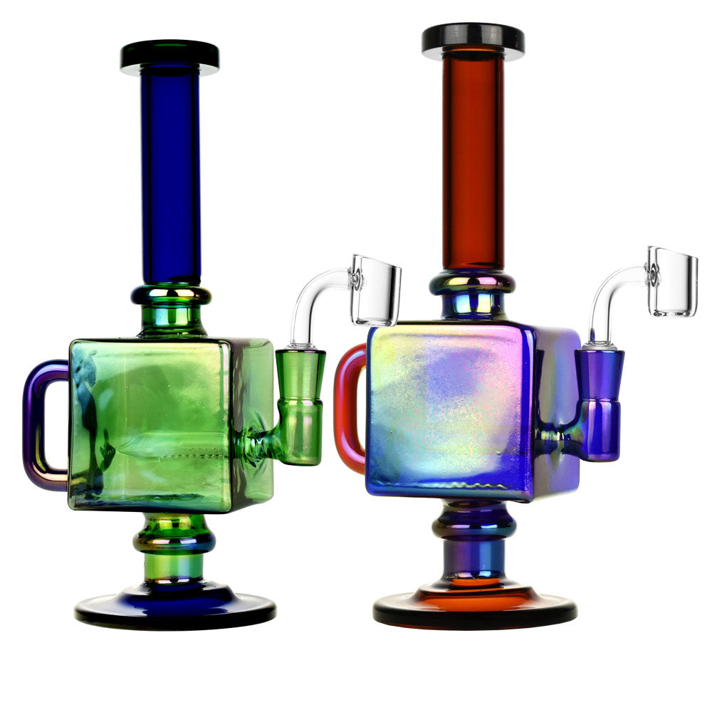 Iridescent Teapot Cube Inline Rig – 9.5″/14mm F/Colors Vary