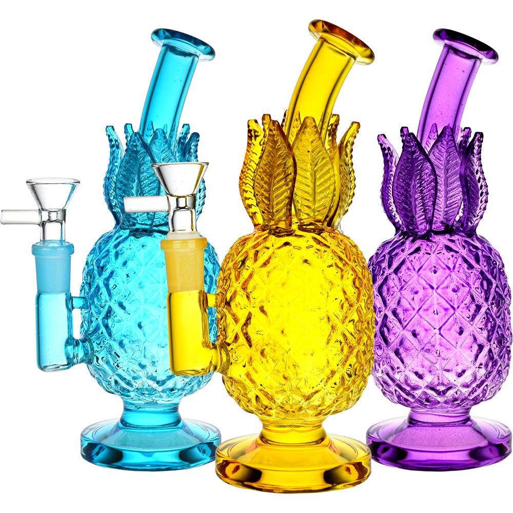 Pineapple Hospitality Glass Water Pipe – 7.75″ / 14mm F / Colors Vary