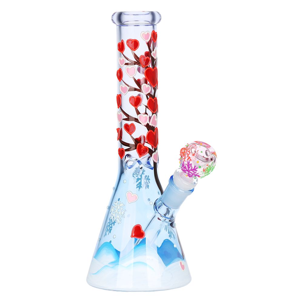 Heart Blossom Beaker Glass Water Pipe – 10″ / 14mm F