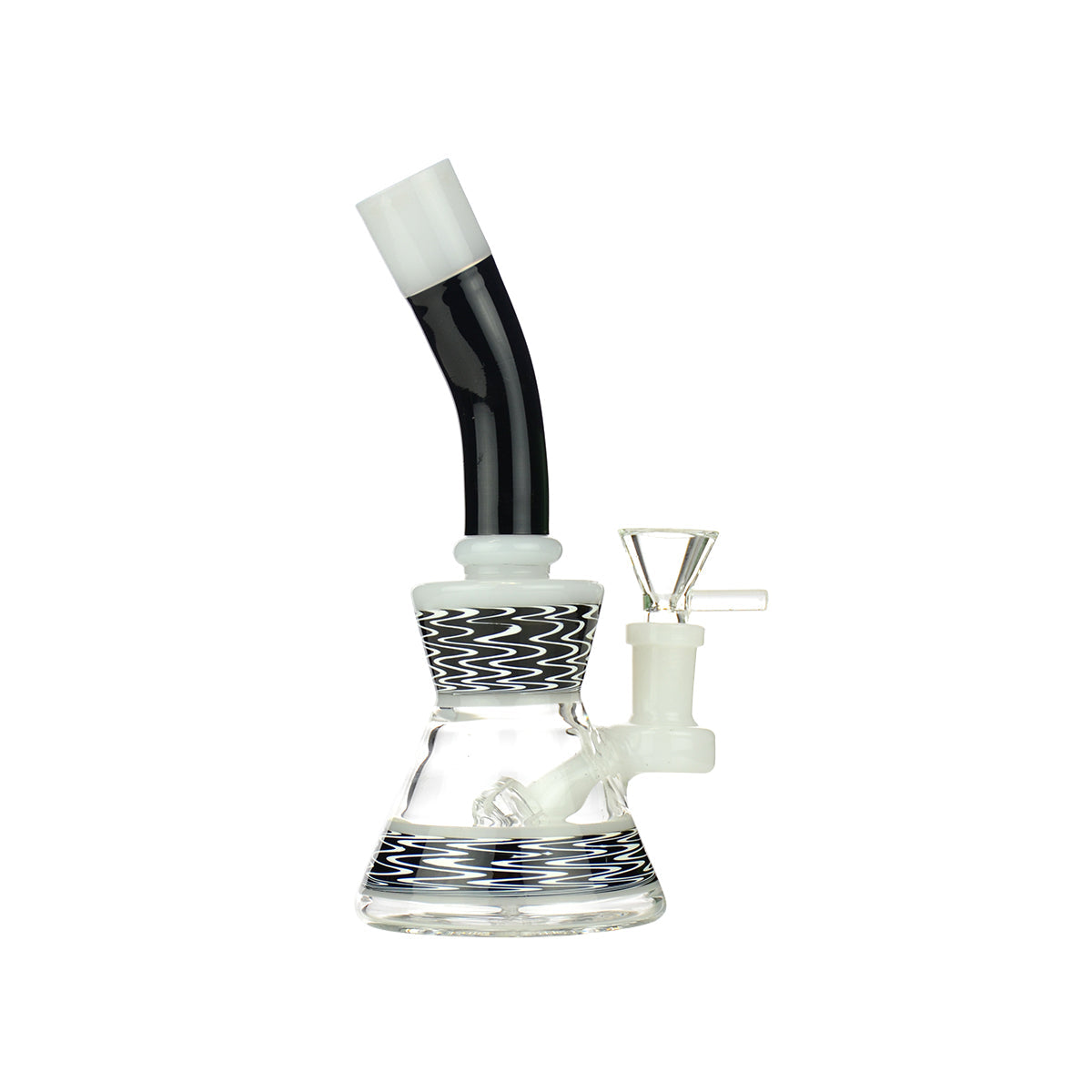 8" Black White WigWag Art Bong with 14mm Male Bowl - Black White - Image 3
