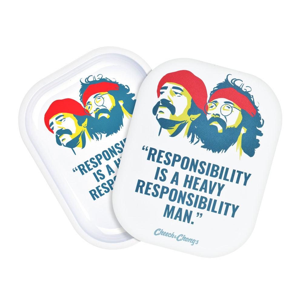 Cheech & Chong’s x Pulsar Mini Metal Rolling Tray w/ Lid – Responsibility / 7″x5.5″