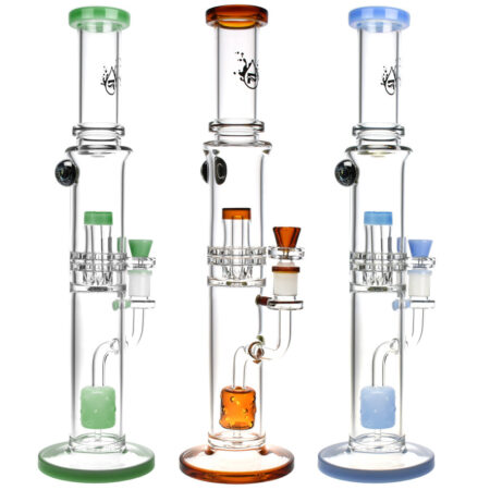 Pulsar Dual Chamber Honeycomb Perc Water Pipe - 15.5"/14mm F/Colors Vary