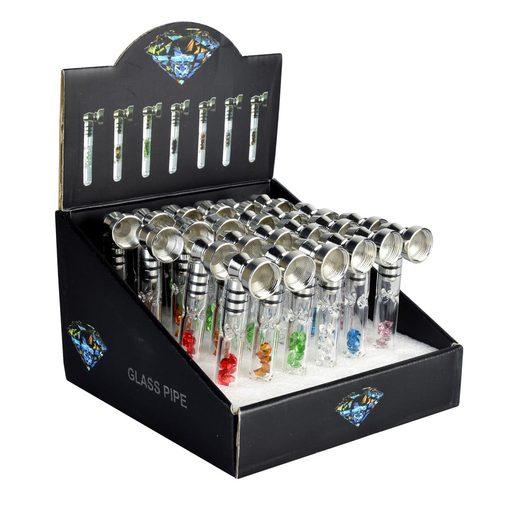 Gem-filled Glass & Metal Pipe – 3.75″ / Asst – 24PC DISPLAY