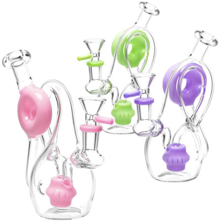 Twisted Donut Recycler Water Pipe - 6.5"/14mm F/Colors Vary