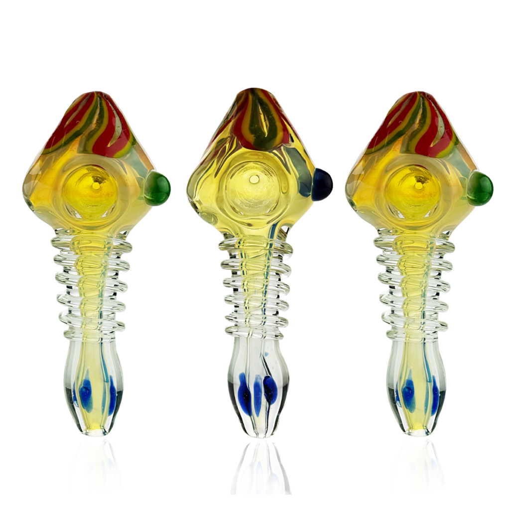 Artisan Silver Fume Spoon Pipe with Rasta Accents
