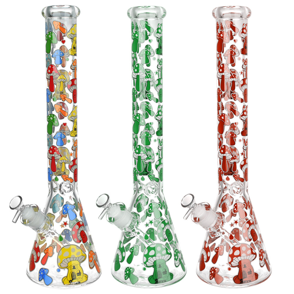 Glow Mushroom Beaker Water Pipe – 18″ / 14mm F / Colors Vary