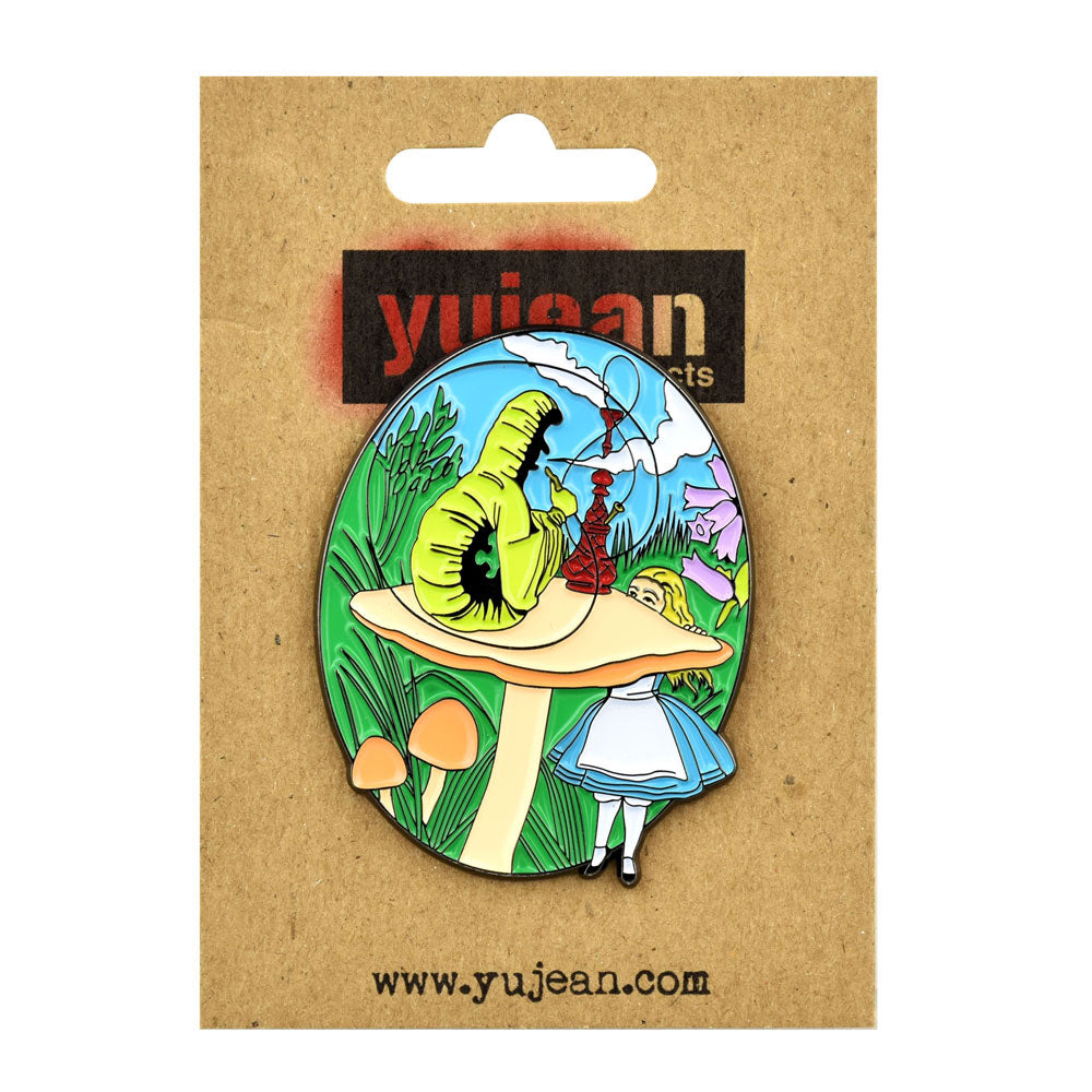 Alice & Smoking Caterpillar Enamel Lapel Pin - 1.6" x 2" by Yujean