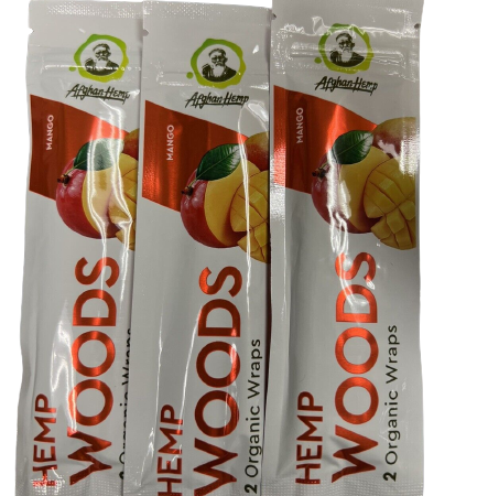 Afghan Hemp Woods Herbal Organic Natural 2 Mango Flavor Papers Wraps Per Pack (3 Count)