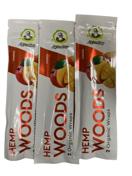 Afghan Hemp Woods Herbal Organic Natural 2 Mango Flavor Papers Wraps Per Pack (3 Count)