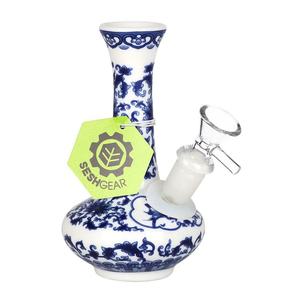 SeshGear Chinese Vase Ceramic Water Pipe – 5.5″ / 14mm F / Oval Base
