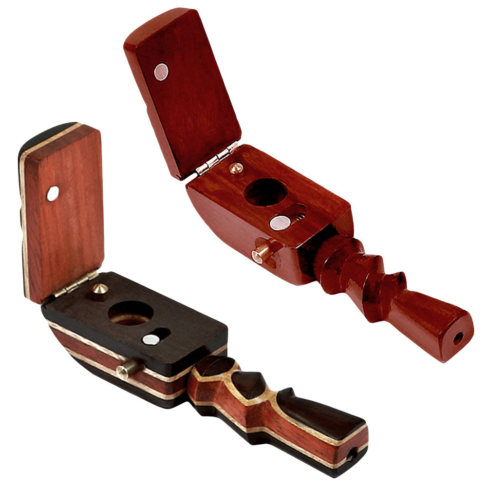 Fancy Wooden Pipe w/ Hinged Flip Lid – 4.5″ / Styles Vary