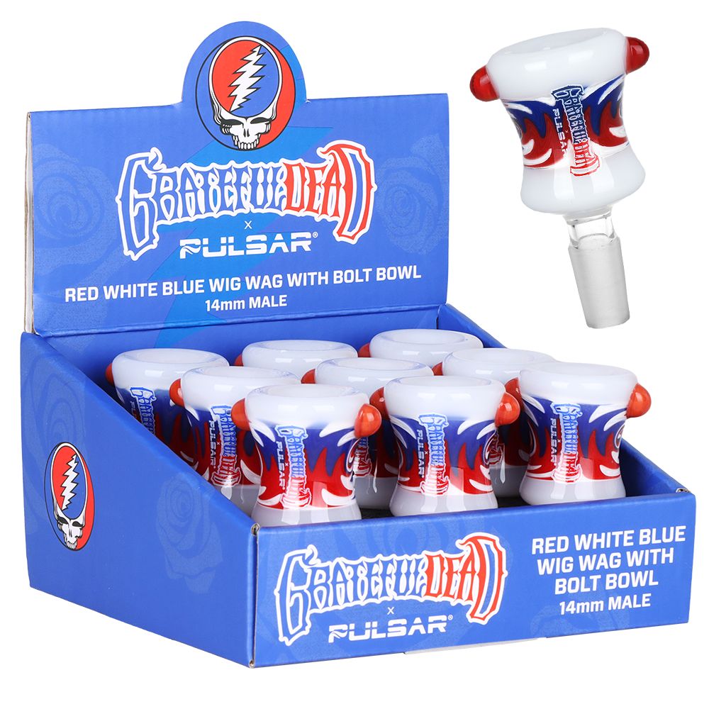 Grateful Dead Bolt Red White Blue Wig Wag Herb Slide – 9ct