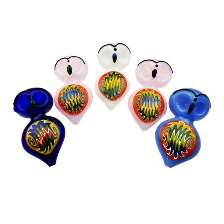 Owl Art Glass Hand Pipe with Slime Tube Design