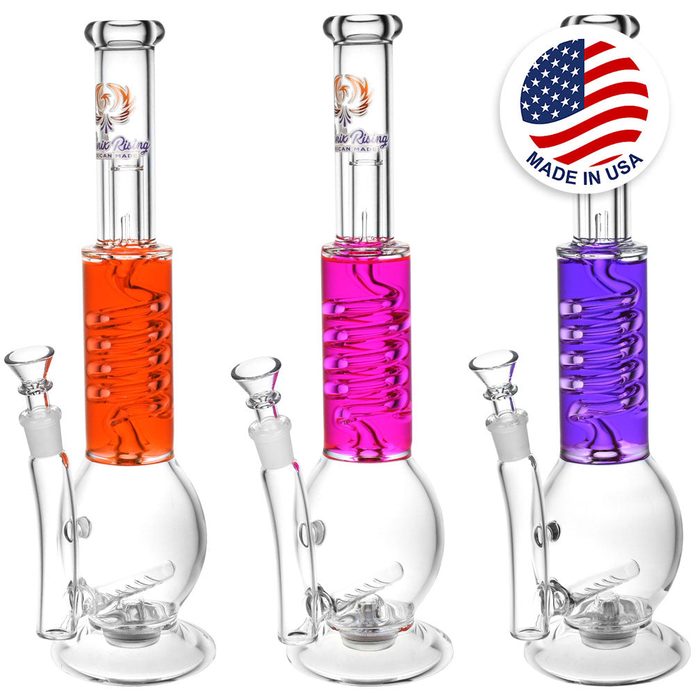 Phoenix Rising Blacklight Glycerin Twist Water Pipe – 14″/14mm F/Clrs Vry