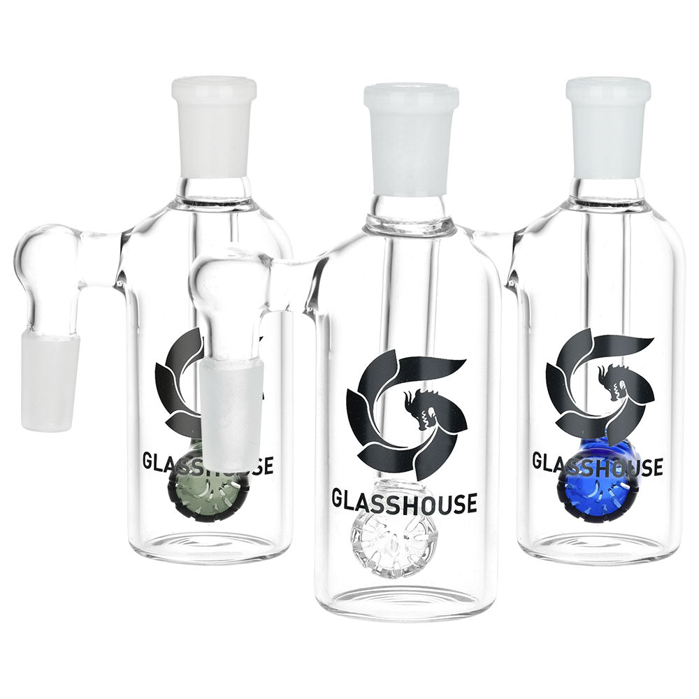 Glass House Barrel Diffuser Glass Ash Catcher – 14mm M / 90D / Colors Vary