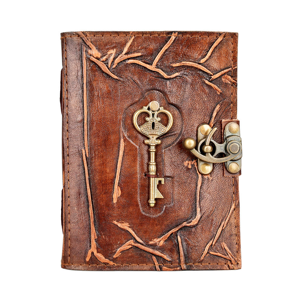 Key To the City Embossed Leather Journal w/ Metal Key Accent – 5″x7″