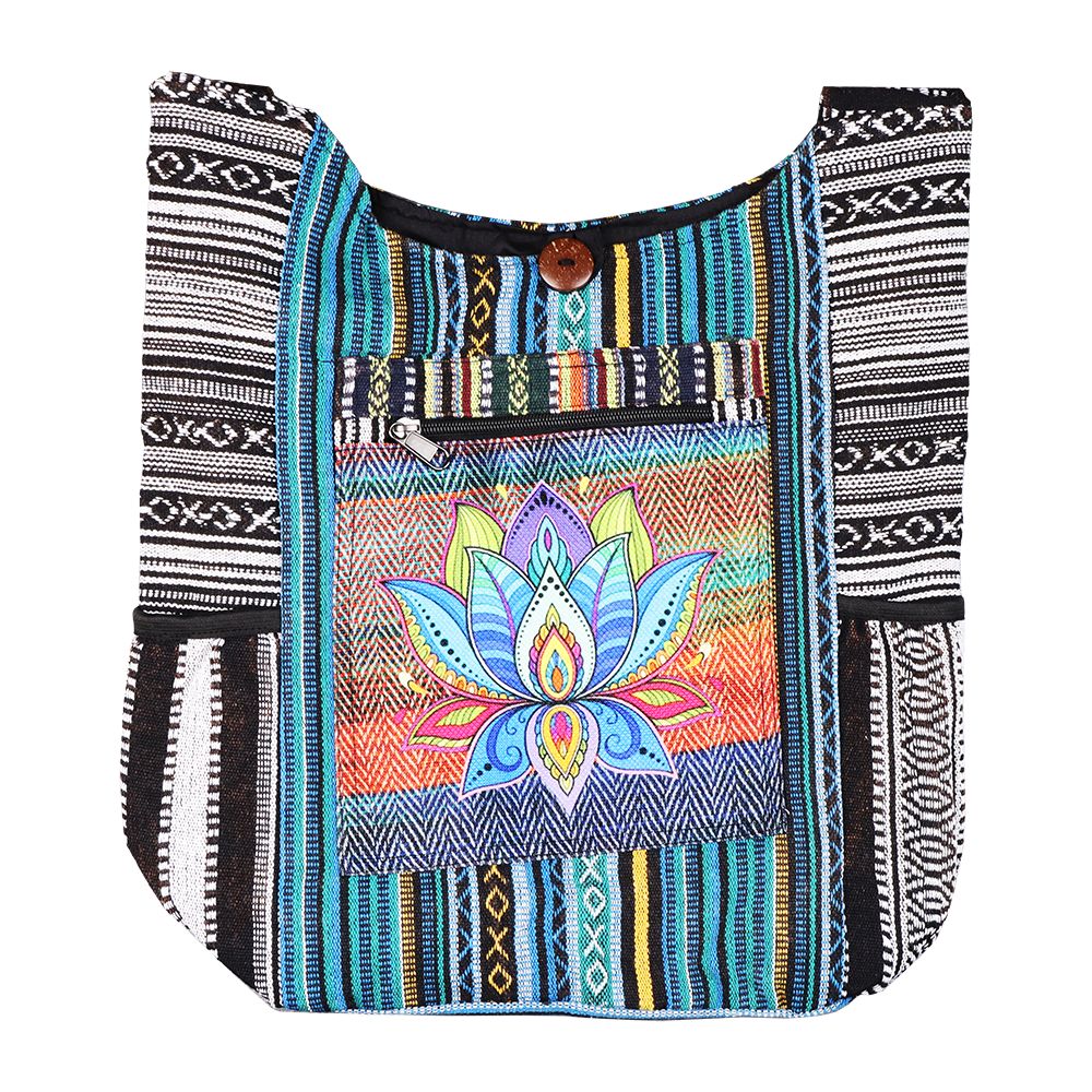 ThreadHeads Lotus Blooming Aztec Patchwork Shoulder Sling Bag – 16″x15″