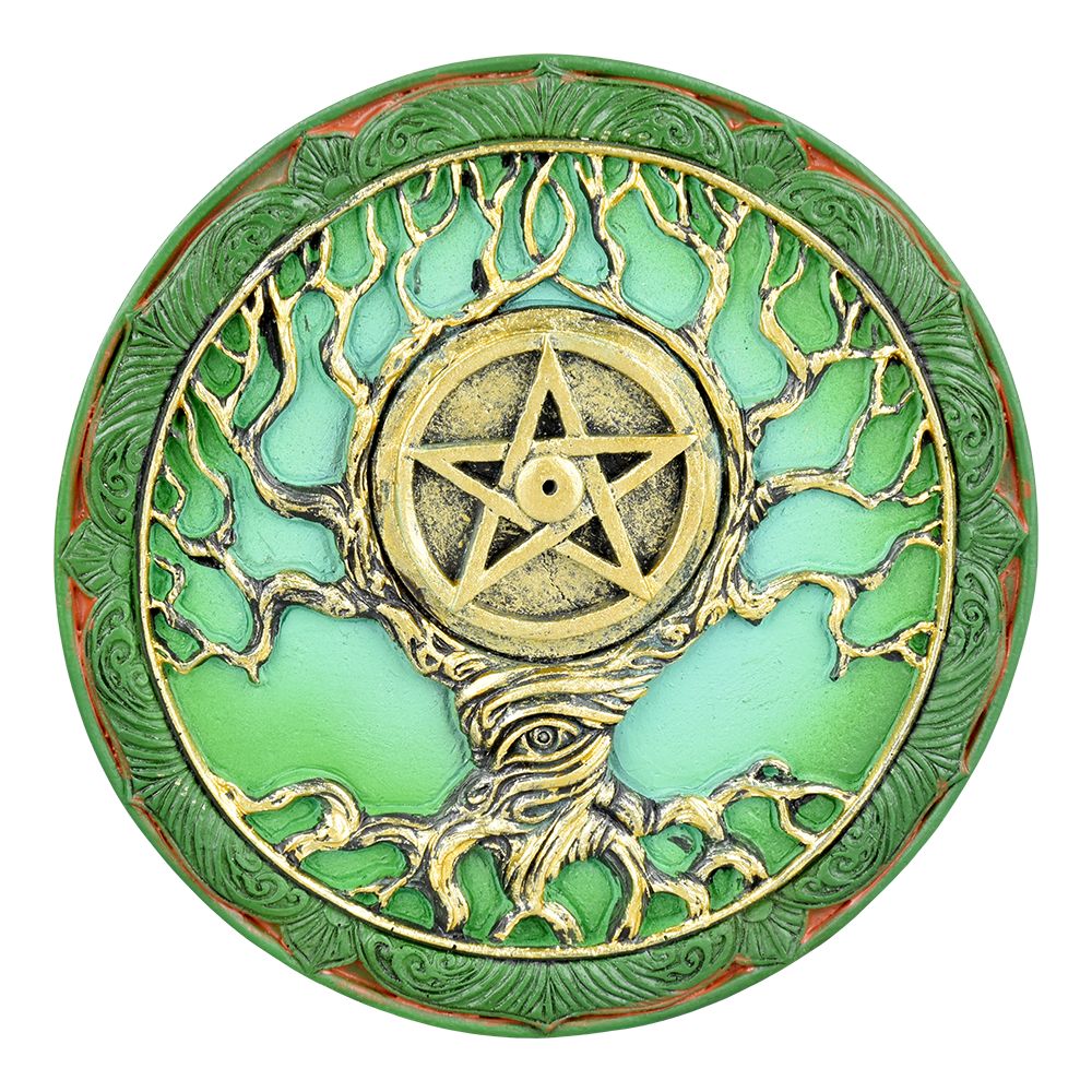 Tree of Life Pentagram Polyresin Round Incense Burner – 4.75″