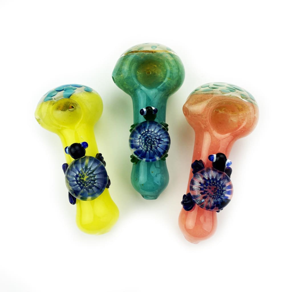Frit Glass Honeycomb Head Turtle Hand Pipe 4.5 Inch