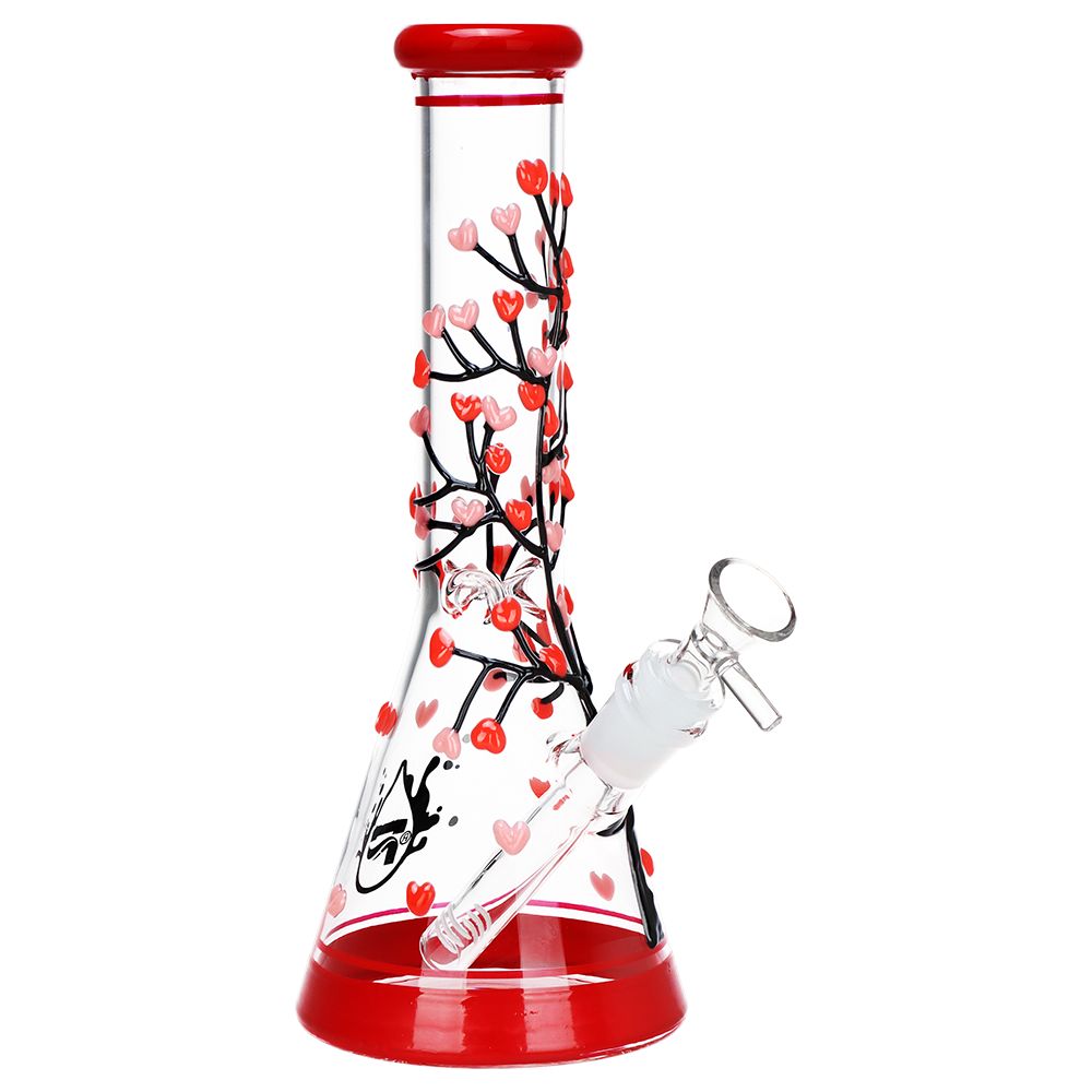 Pulsar Branching Hearts Glow in Dark Beaker Glass Water Pipe – 10″ / 14mm F