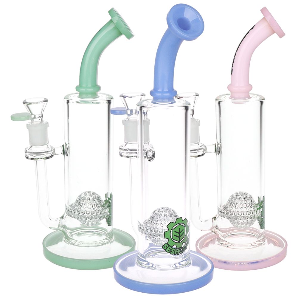 SeshGear Golf Ball Perc Glass Water Pipe | 10″ | 14mm F | Colors Vary