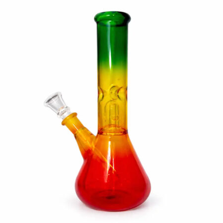 Rasta Beaker Glass Water Pipe - 8" Single Dome Clear Design