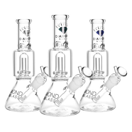 Diamond Glass Gold Little Beaker Water Pipe - 8"/14mm F/Clrs Vry