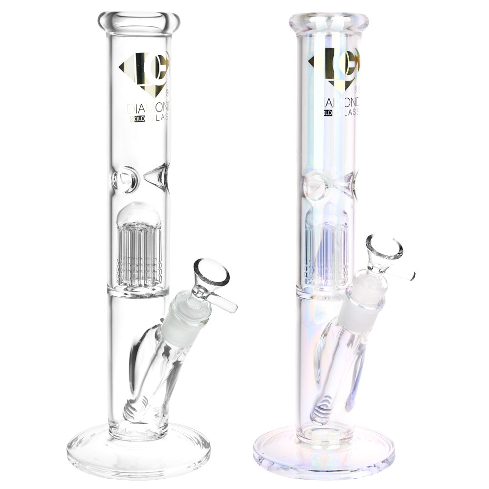 Diamond Glass Gold Pearl 8-Arm Perc Water Pipe – 12″ / 14mm F / Colors Vary
