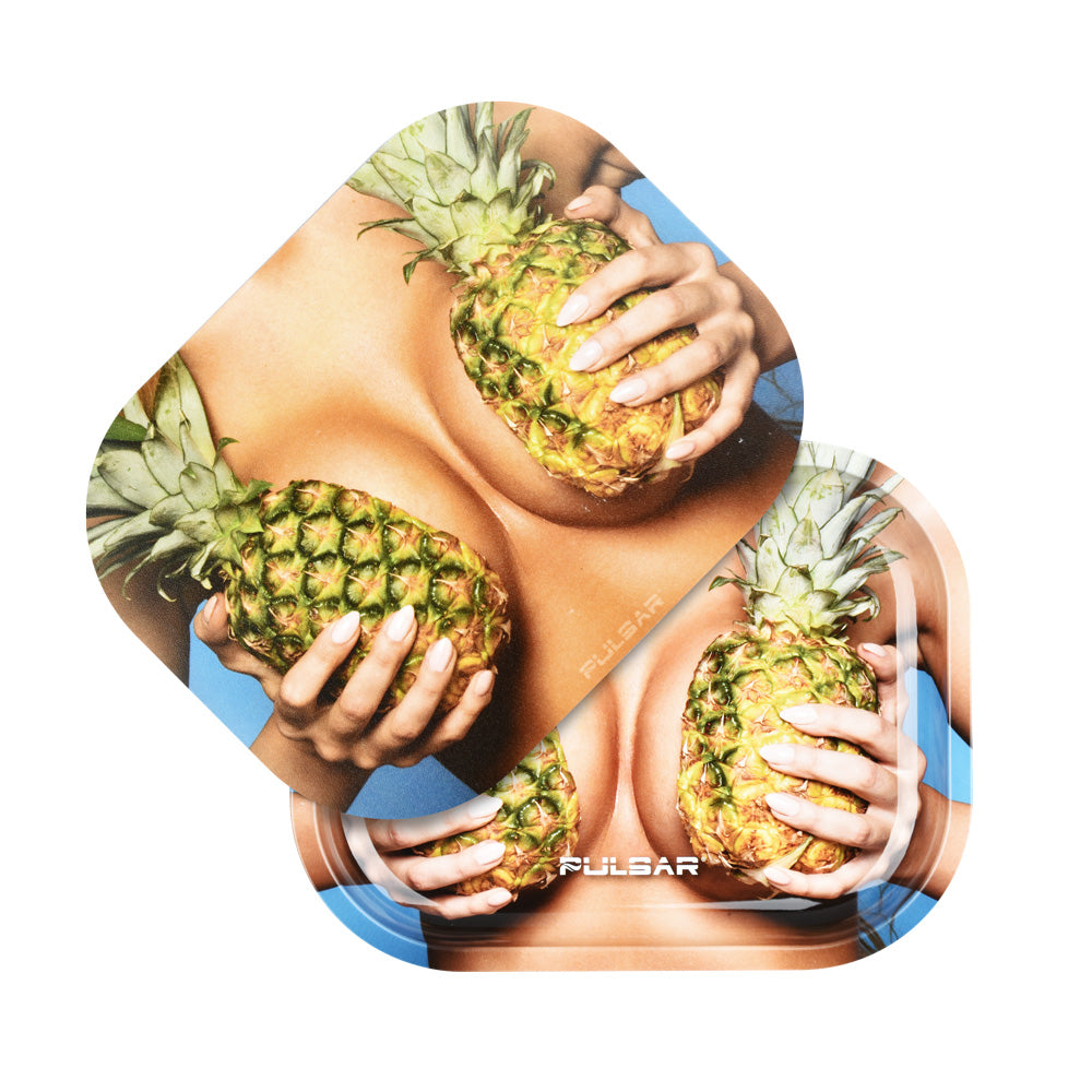 Pulsar Mini Metal Rolling Tray w/ Lid – Large Pineapples / 7″x5.5″