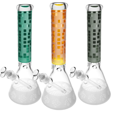 Pixelate Etched Beaker Water Pipe - 15"/14mm F/Colors Vary