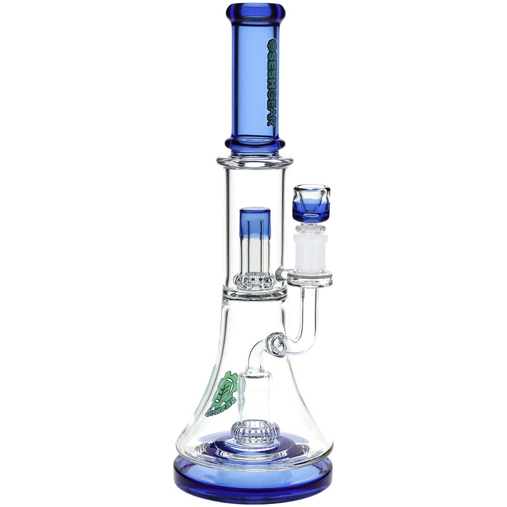 SeshGear Double Showerhead Perc Glass Water Pipe – 13″ / 14mm F
