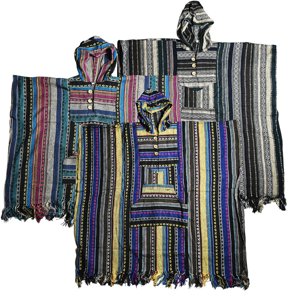Cozy Cotton Hooded Poncho w/ Pockets – 30″/Clrs Vary