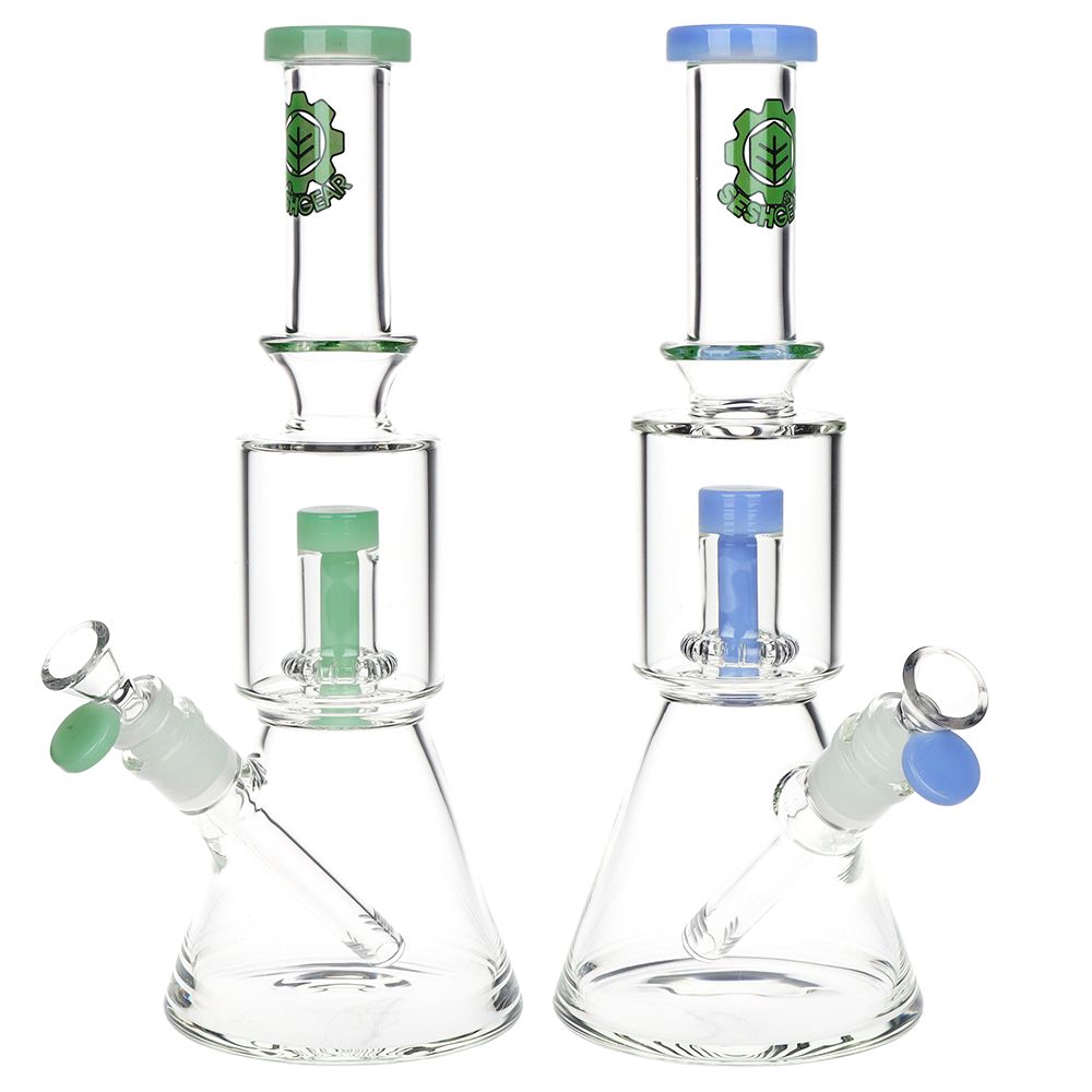 SeshGear 2-Step Glass Beaker Water Pipe – 11.75″ / 14mm F / Colors Vary
