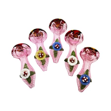 Beautiful Flower Hand Pipe Spoon with Swirling Pink Art Design - Pinkgirlypop