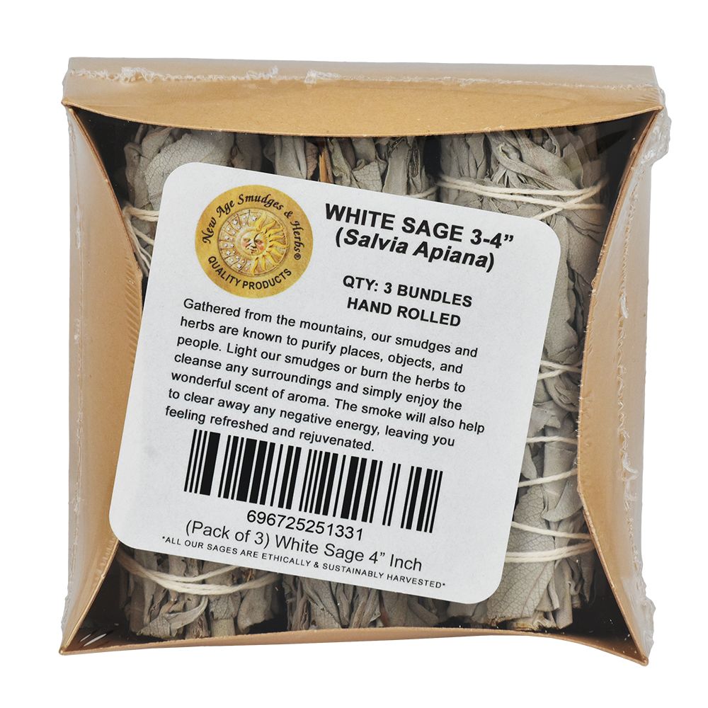 New Age Premium Organic California White Sage 4″ 3ct