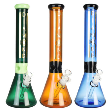 Diamond Glass Peasy Water Pipe - 15.75"/14mm F/Colors Vary
