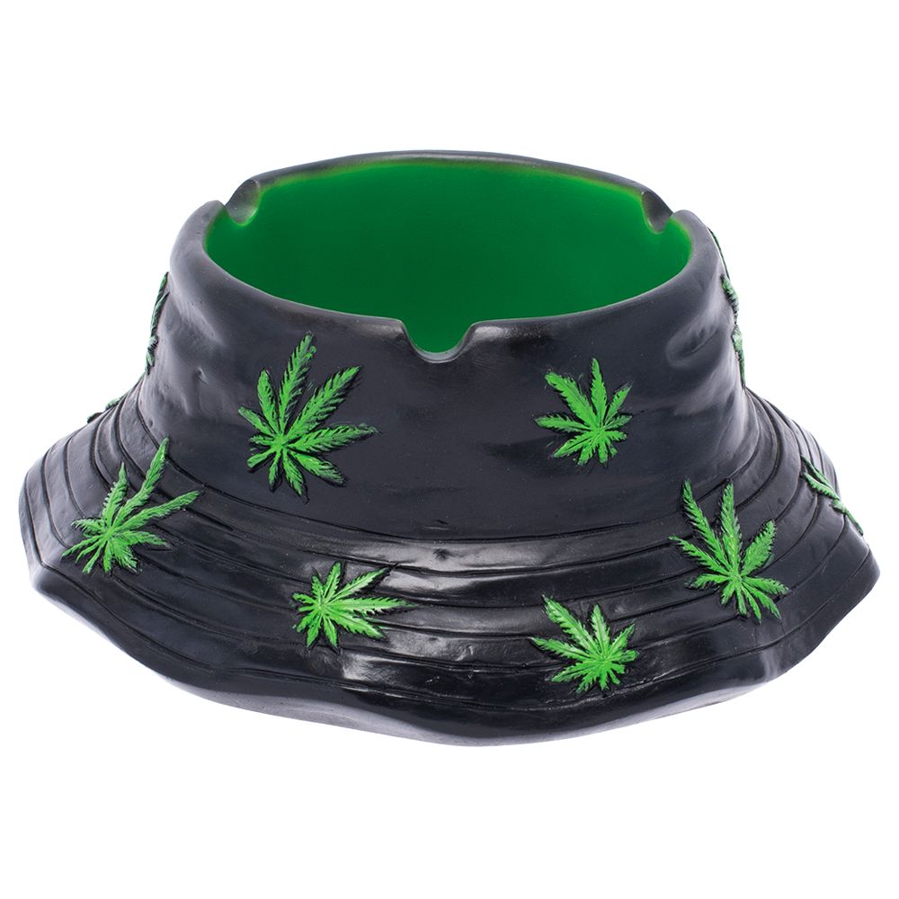 Fujima Black & Green Leaf Bucket Hat Ashtray – 5.75″