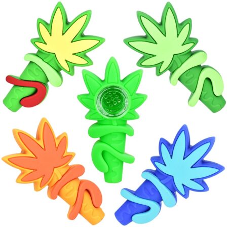 Silicone Hemp Leaf Hand Pipe – 3″ / 5ct